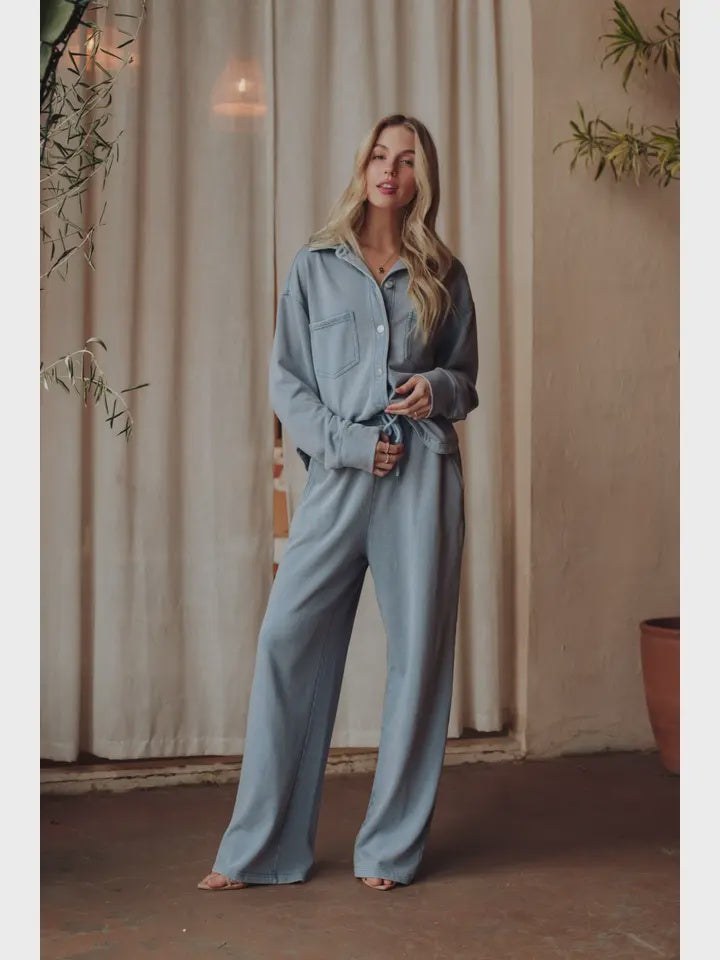 Lt blue Cropped Washed button up jacket