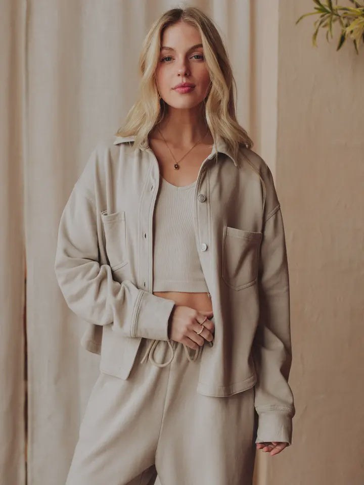 Lt Grey / beige Button up soft Jacket
