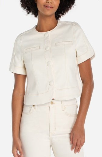 collarless short sleeve cropped jacket dune
