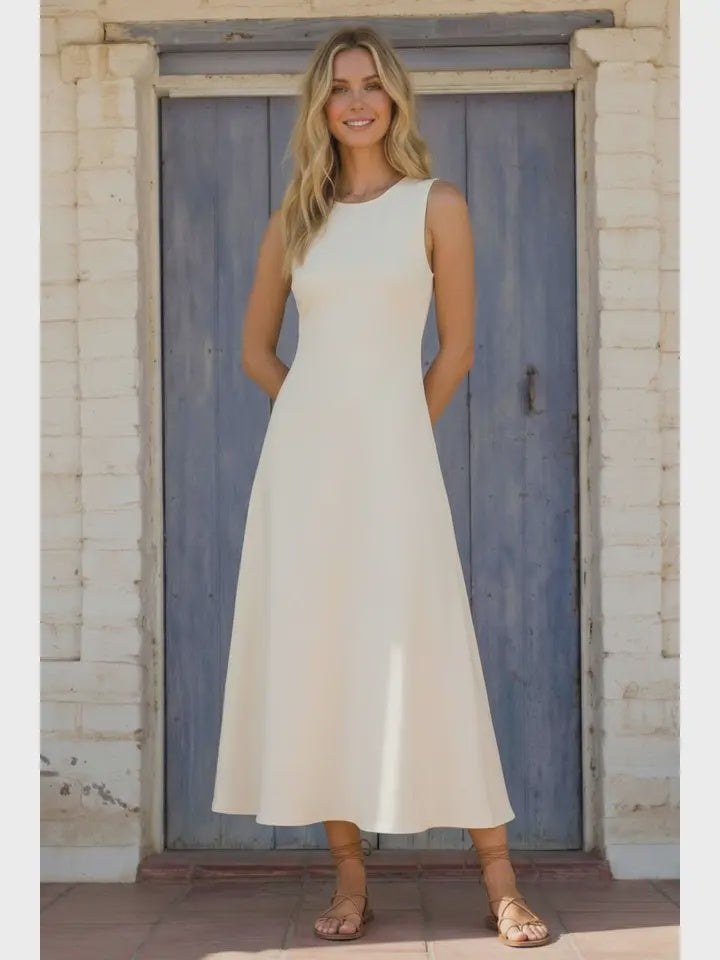 Ivory Sleeveless midi dress