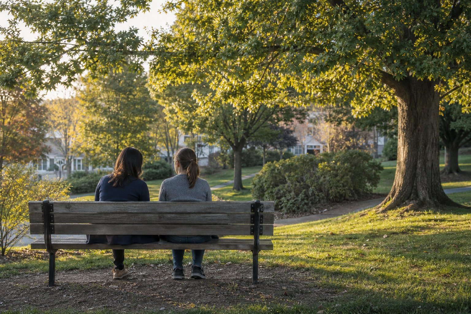 Two people sitting together on a park bench