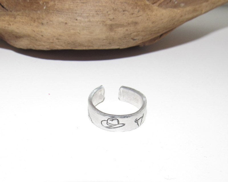 Western theme Personalized Adjustable stamped ring, inspiration rings, adjustable silver ring, stamped jewelry, boho mountain ring
