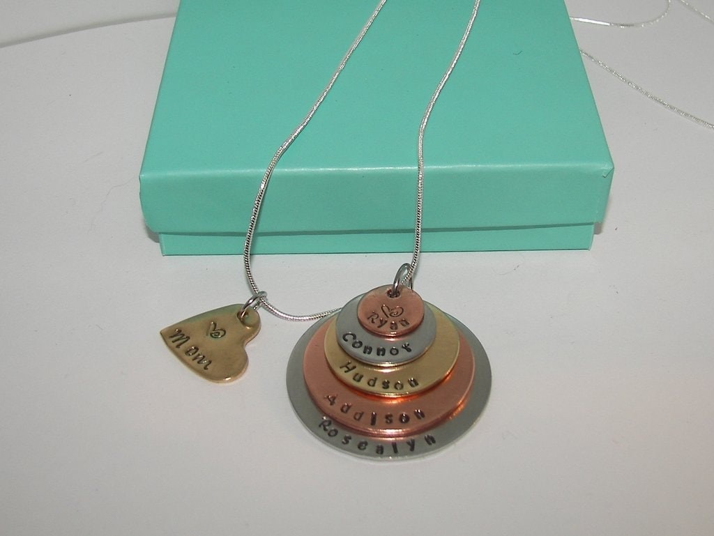 5 layer mom necklace with kids names, personalized mom necklace, custom hand stamped jewelry , Mothers day gift for mom or Grandma, view 7