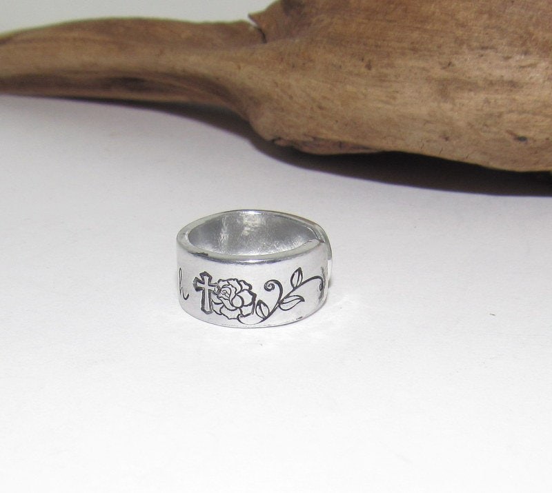 Faith Adjustable stamped ring, Faith aluminum ring, inspiration rings, adjustable silver ring, stamped jewelry,, view 5