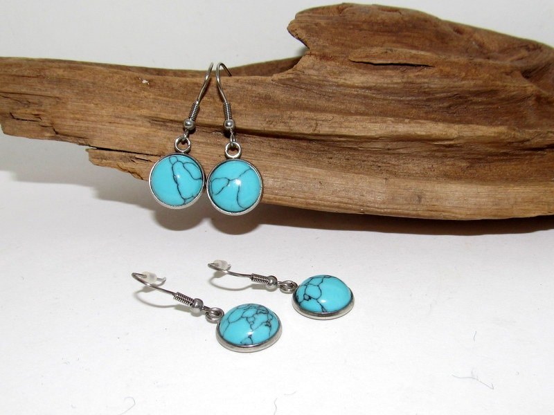 Turquoise dangle drop earrings, western jewelry, stud earring jewelry , personalized earrings , stamped jewelry,, view 2
