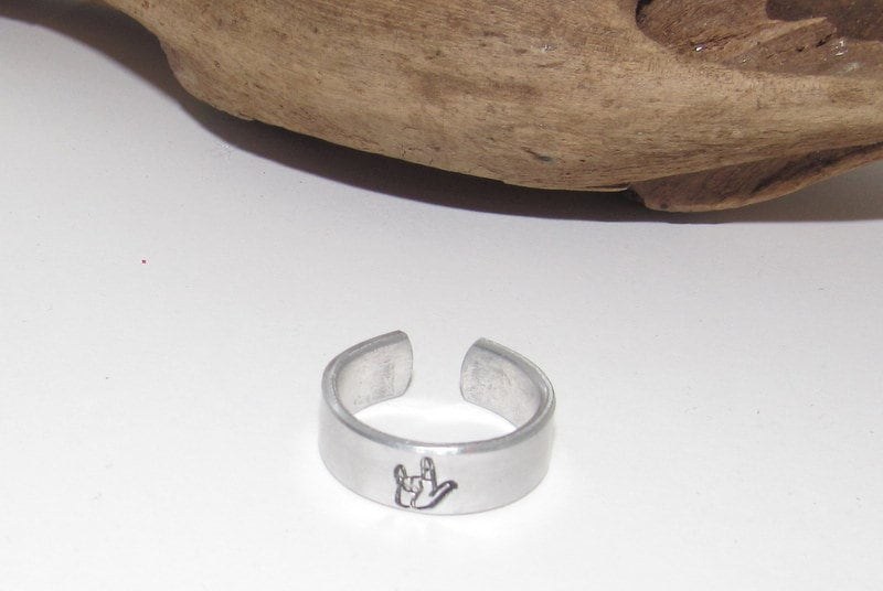ASL I love you Adjustable stamped ring, I love you aluminum ring, inspiration rings, adjustable silver ring, stamped jewelry,, view 3