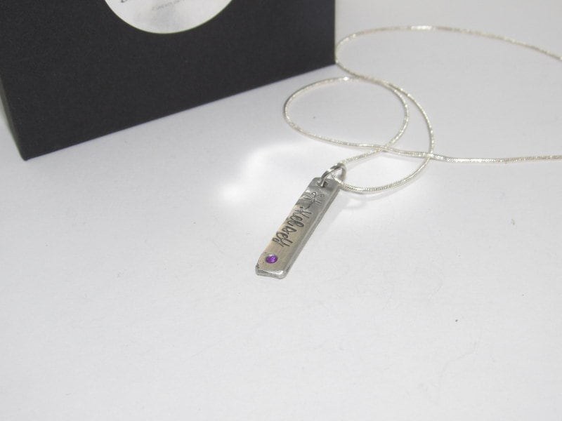skinny pewter bar necklace with kids names, personalized jewelry for mom, mommy necklace for her, custom hand stamped jewelry, view 4