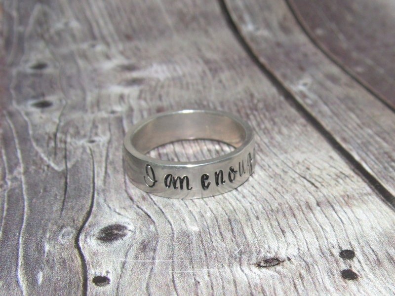 I am enough pewter ring, daily inspiration rings, pewter wrap ring, stamped jewelry , personalized rings, custom rings