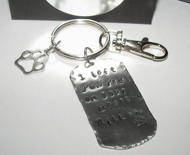 pet memorial key ring, hand stamped pet memorial gift, Personalized dog mom key ring, handstamped jewelry, view 2