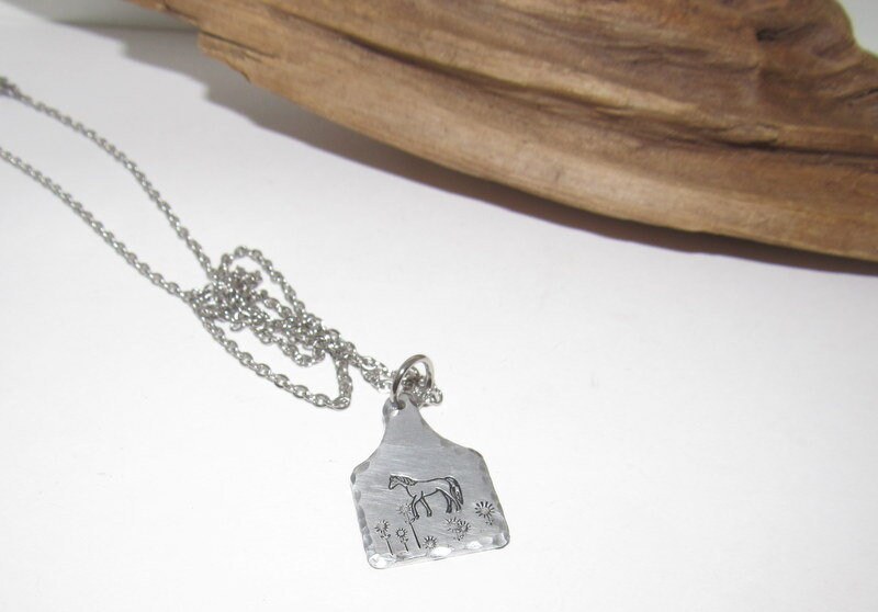 Clydesdale horse Cow tag necklace , personalized necklace pendant, horse lover gift, western jewelry for her, pendant necklace
