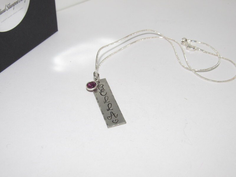 Custom stamped personalized pewter mom kids name necklace, hand stamped jewelry for mom, name charm necklace, personalized jewelry gifts, view 4
