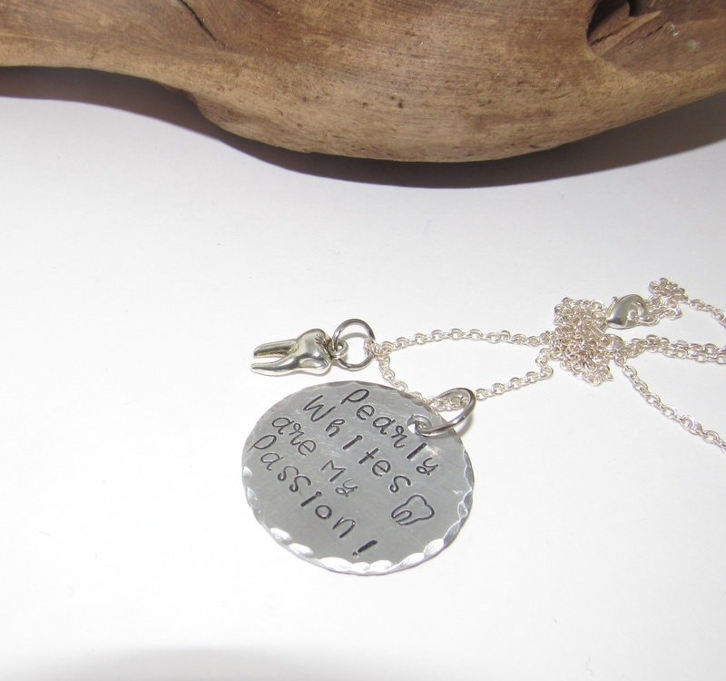 Pearly whites are my passion necklace, gift for dental assistants, dental hygienist graduation gift, dental staff gifts, stamped jewelry, view 4