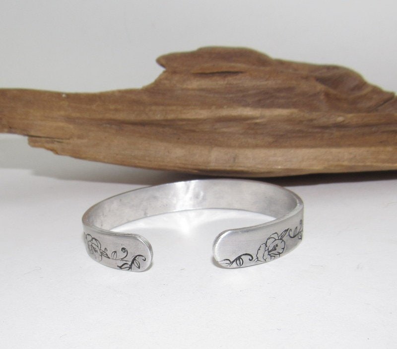 Sterling silver August Birth flower bracelet, stamped jewelry, personalized jewelry, brides maids gifts, nature flower jewelry, view 3