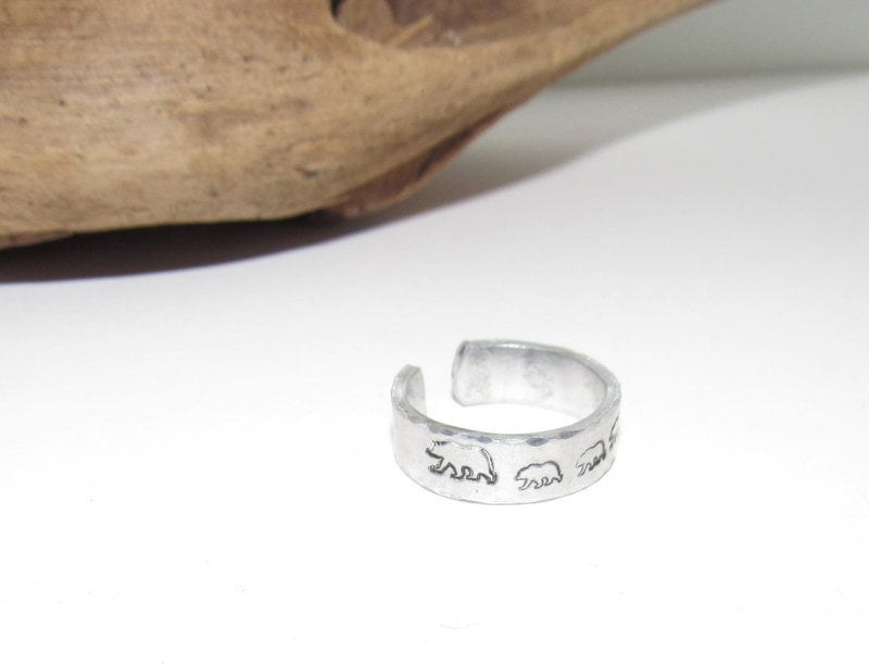 Mama bear ring, Adjustable stamped ring, bear ring aluminum ring, inspiration rings, adjustable silver ring, stamped jewelry,, view 6