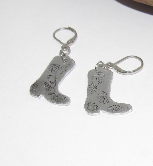cow boy boots dangle earrings , cow girl custom western theme earrings, personalized western jewelry , cow girl accessories, view 4