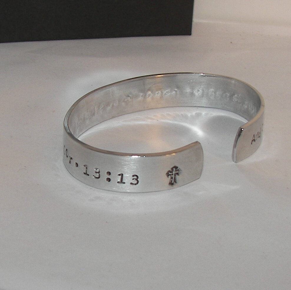 And the greatest of these is love cuff, hand stamped cuff bracelet, inspirational personalized jewelry, corth 13 :13, handstamped jewelry, view 4