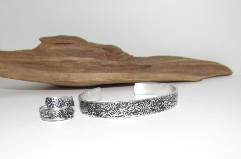 Tarnished Paisley Floral Print Embossed Cuff, boho paisley jewelry, personalized cuff bracelet, Bff gift, western jewelry cuff,, view 7