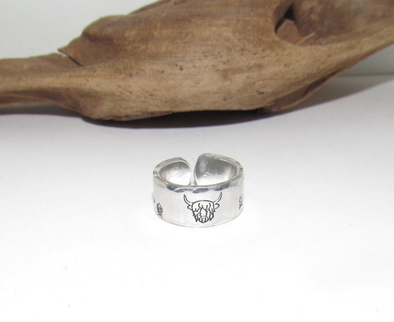Buffalo head western adjustable ring, steer head ring, Personalized ring, Adjustable stamped ring, stamped jewelry,, view 2