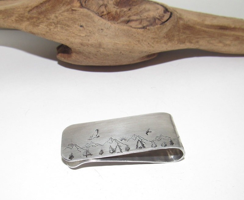 Custom mountain money clip for dad, western horse theme money clip, groomsmen gift, gift for husband, graduation gift for him