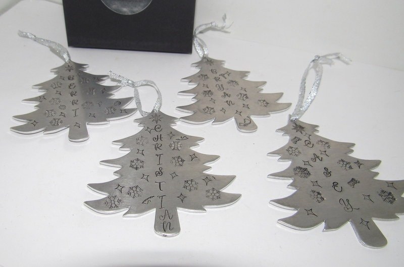 Christmas stocking name charms, Tree ornaments , personalized stocking charms, custom stamped tree ornaments, stocking name tags, view 2