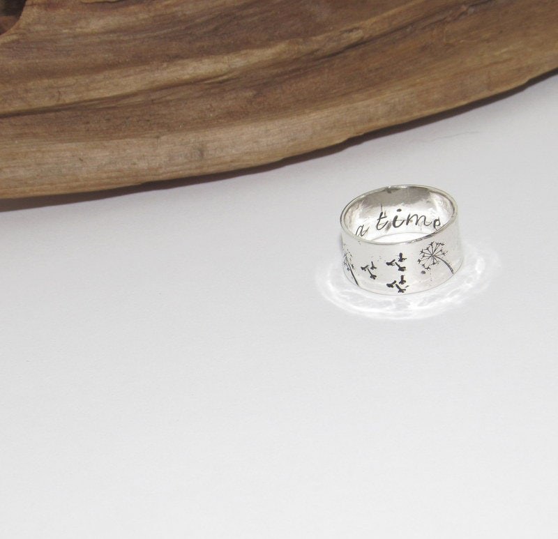 Sterling silver dandelion fluff ring, secret message ring, thumb ring ,custom personalized jewelry, hand stamped jewelry for mom,, view 6