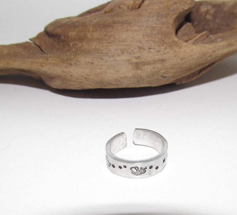 Bee's Inspirational Ring, Bee keeper gift, Nature Inspirational Ring ,Personalized Silver Hand Stamped Ring, Aluminum Hand Stamped Ring, view 3