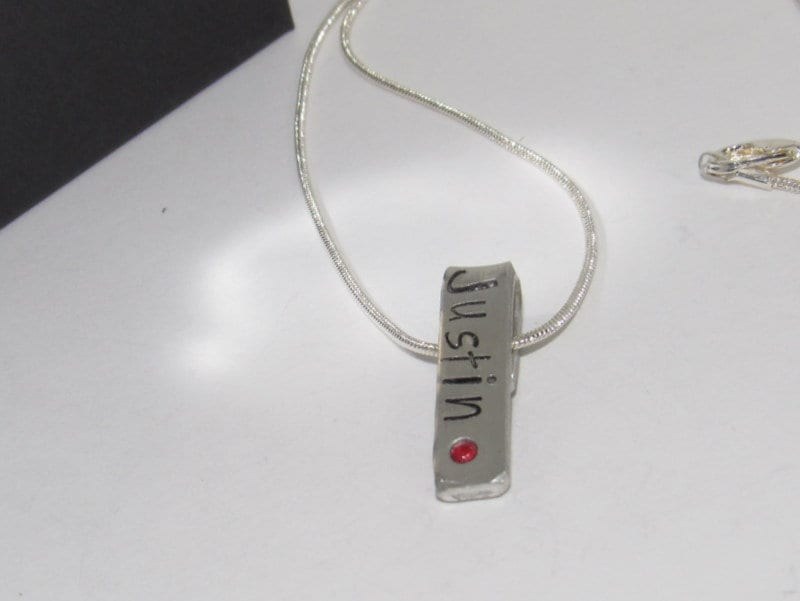 skinny pewter bar necklace with kids names, personalized jewelry for mom, mommy necklace for her, custom hand stamped jewelry, view 2