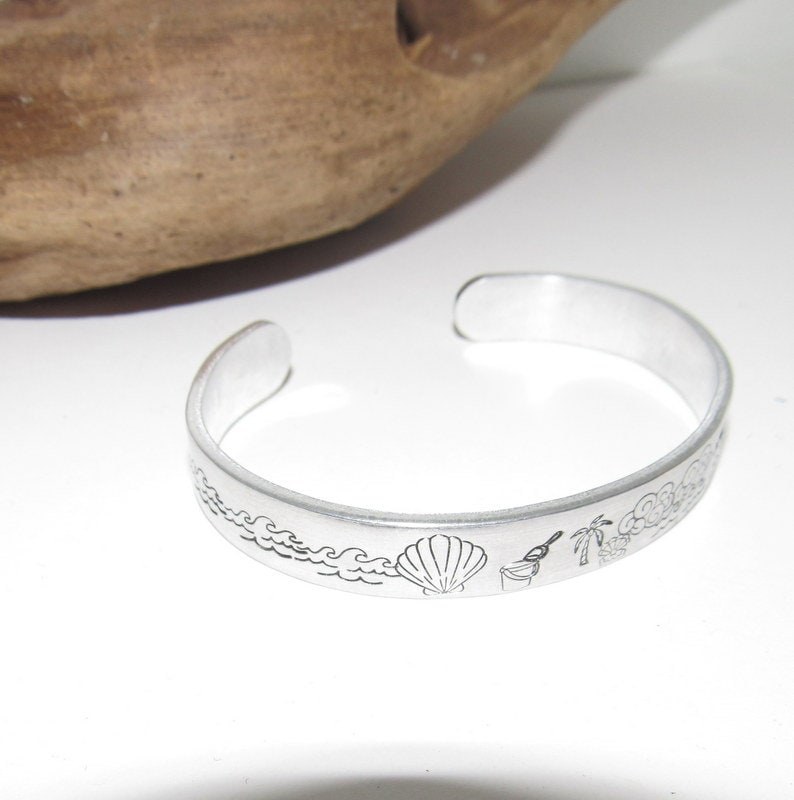 Beach life cuff bracelet, stamp jewelry, bridesmaid gifts, best friend gift, personalized bracelet for her, handstamped jewelry, view 2