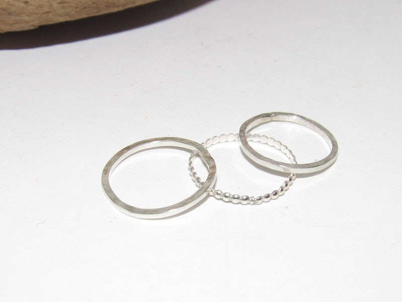 sterling silver bead rings, skinny stacking ring set, bead spacer ring set, personalized jewelry, stacking spacer ring, view 2