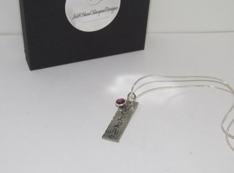 Custom stamped personalized pewter mom kids name necklace, hand stamped jewelry for mom, name charm necklace, personalized jewelry gifts, view 3