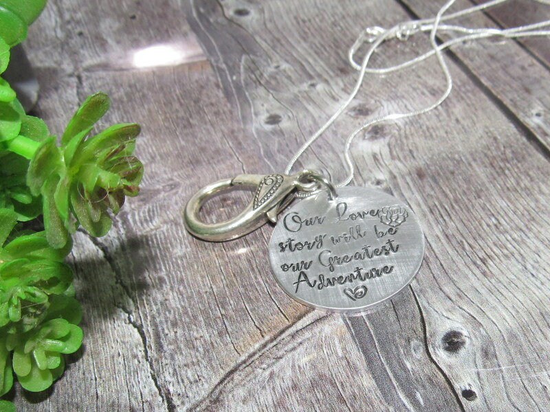 Our love story personalized Ring holder necklace , mother to be gift, hand stamped new mom or mommy to be necklace handstamped jewelry, view 2