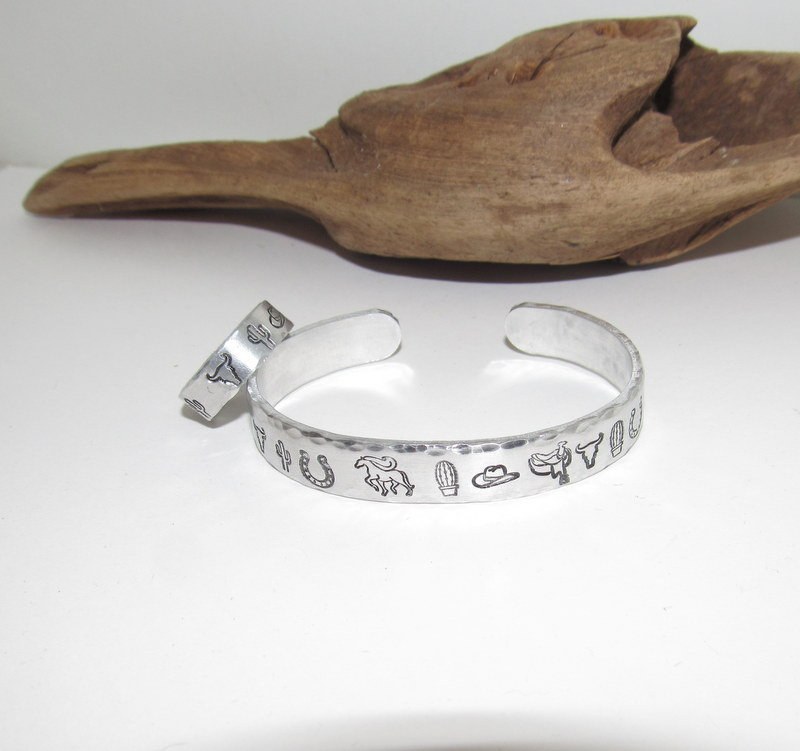 Western theme Personalized Adjustable cuff and ring set , inspiration rings, adjustable silver ring, stamped jewelry, boho mountain ring