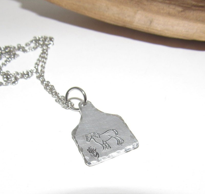 Clydesdale horse Cow tag necklace , personalized necklace pendant, horse lover gift, western jewelry for her, pendant necklace, view 6