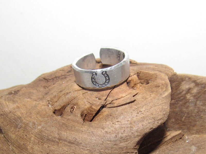 Horseshoe ring, Western theme Personalized Adjustable stamped ring, inspiration rings, adjustable silver ring, stamped jewelry, boho ring, view 5