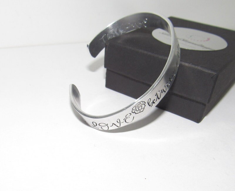 The love between a mother and a daughter is forever Pewter cuff, hand stamped cuff bracelet personalized jewelry, handstamped jewelry, view 4
