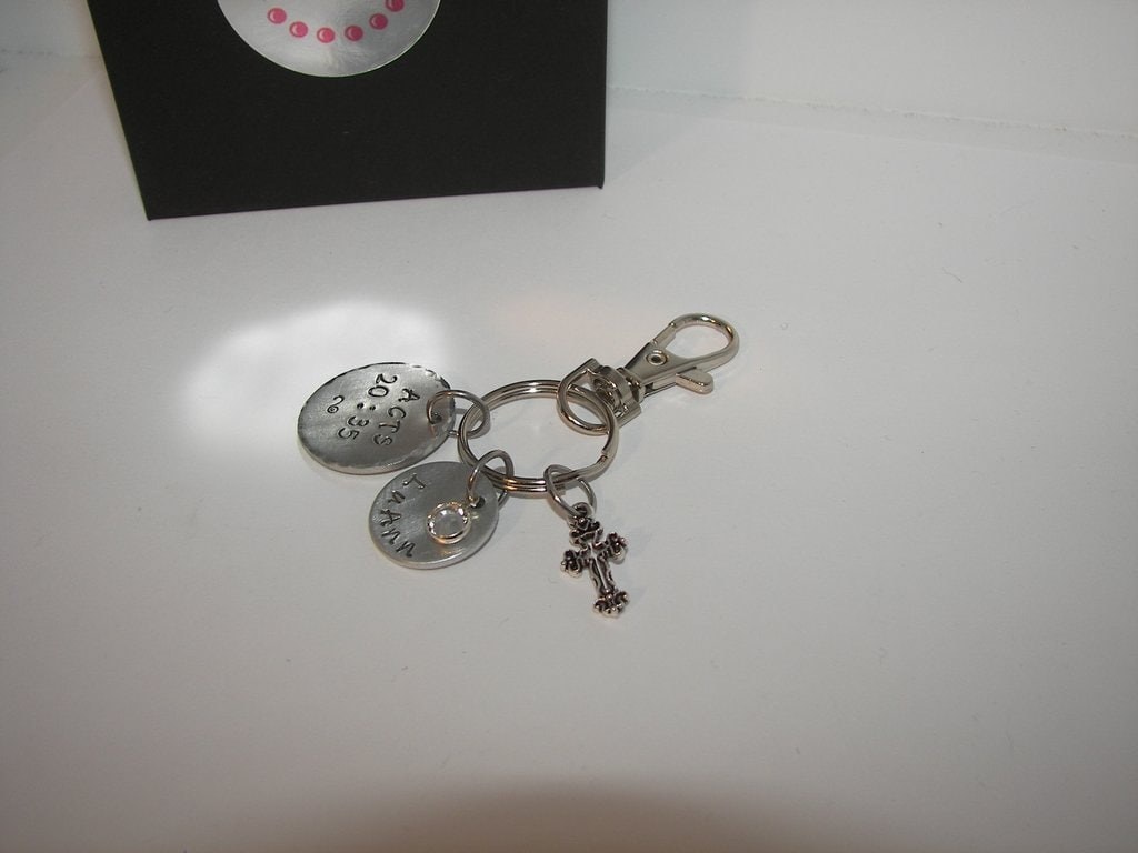 Acts 20:35 custom hand stamped key ring with verse , personalized key ring, hand stamped jewerly , custom stamped, handstamped jewelry, view 3