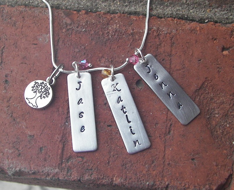 Custom stamped personalized pewter mom kids name necklace, hand stamped jewelry for mom, name charm necklace, personalized jewelry gifts, view 7