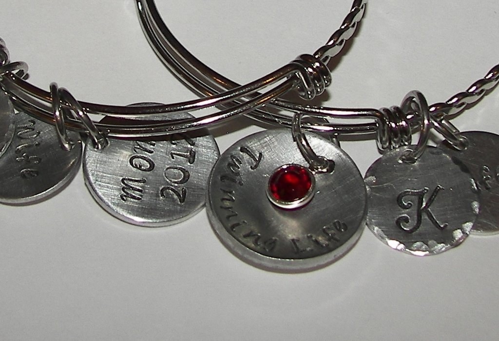 adjustable bangle charm bracelet with kids names and birth stones, personalized jewerly bangle, custom hand stamped jewelry, view 5