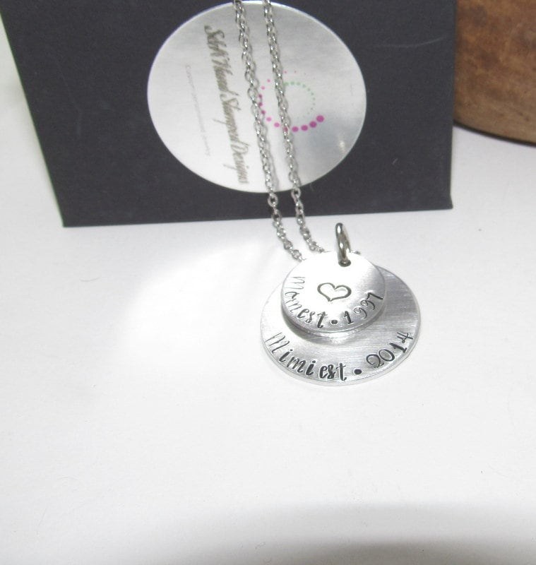 2 layer mothers necklace with kids names, custom hand stamped jewelry , personalized necklace for her, gift for mom, mimi necklace, view 5