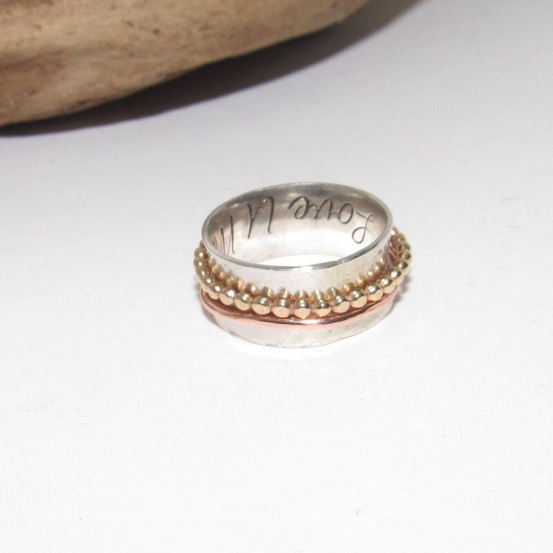 Sterling silver secret message spinner ring, custom personalized jewelry, hand stamped jewelry for mom, Anniversary gift for mom, view 5