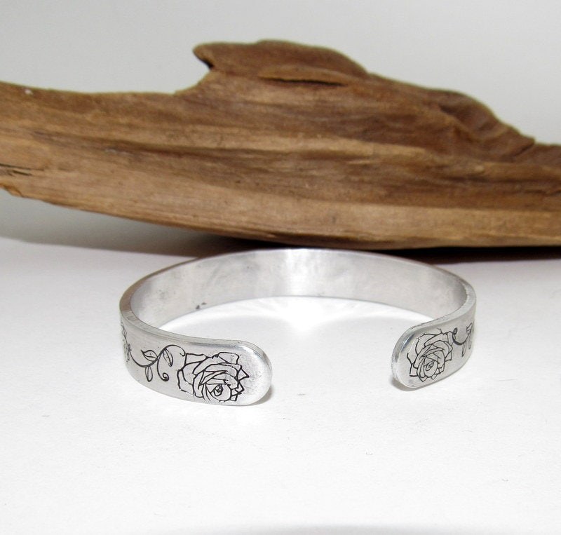 Sterling silver June Birth flower bracelet, stamped jewelry, personalized jewelry, brides maids gifts, nature flower jewelry, view 3