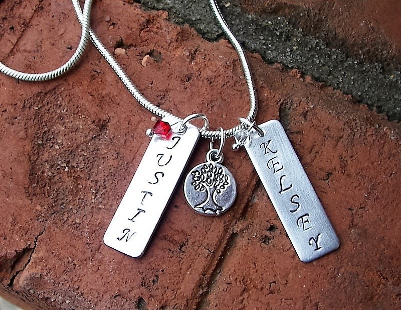 Custom stamped personalized pewter mom kids name necklace, hand stamped jewelry for mom, name charm necklace, personalized jewelry gifts, view 6