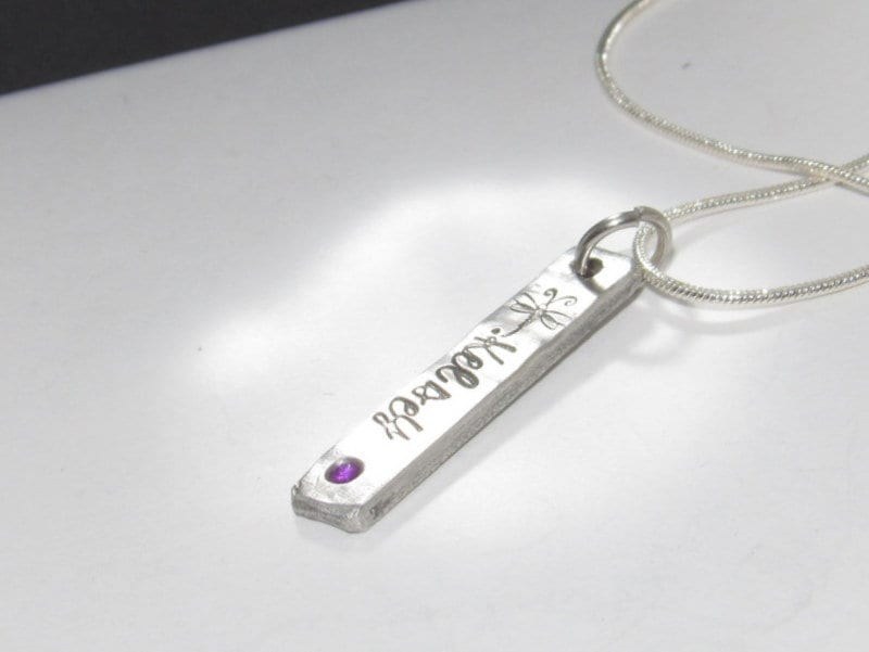 skinny pewter bar necklace with kids names, personalized jewelry for mom, mommy necklace for her, custom hand stamped jewelry, view 5