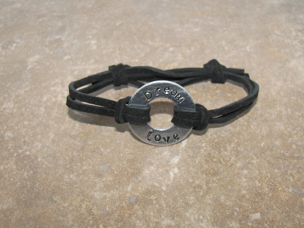 Custom pewter washer bracelet, personalized bracelets for women, bulk bracelets, create your own custom bracelet, handstamped jewelry, view 2