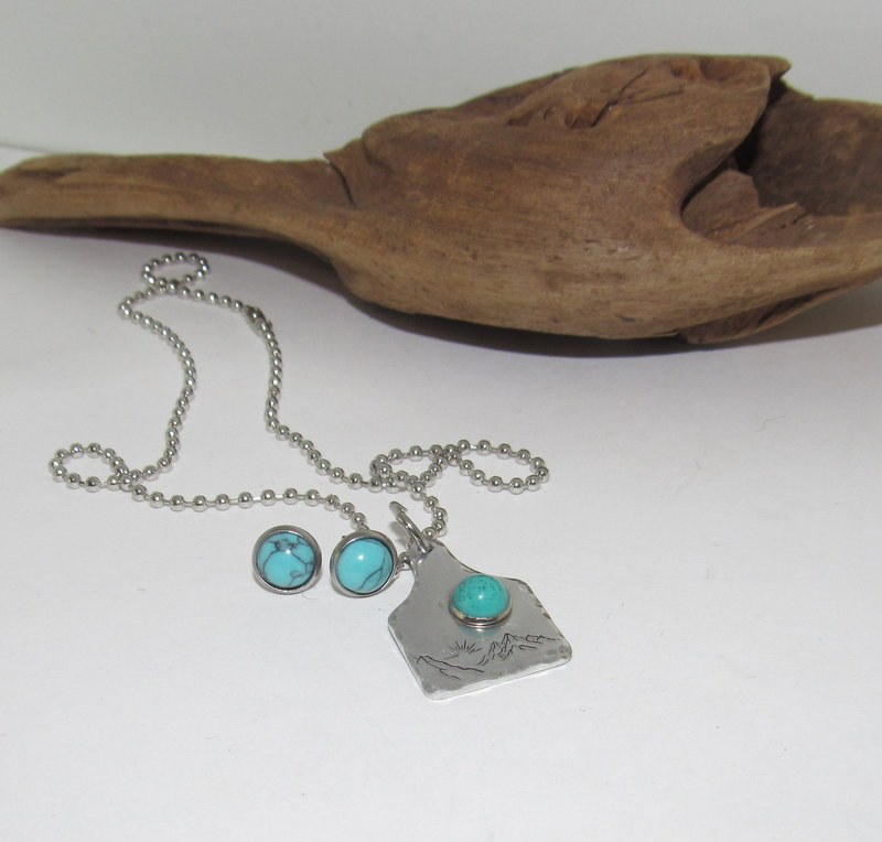 Initial necklace and earring set , personalized necklace pendant, Boho western theme necklace, western jewelry for her, pendant necklace