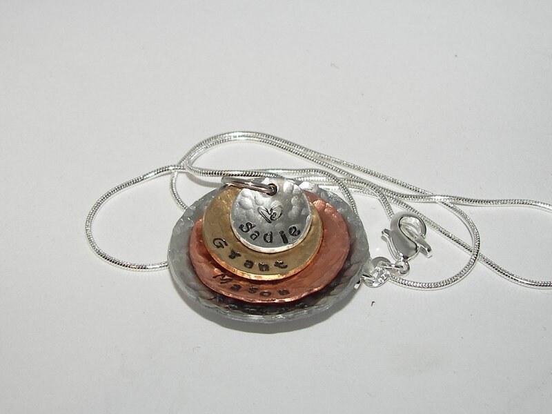4 layer mom hand stamped necklace with kids names, personalized mom necklace, custom handstamped jewelry, Mothers day gift for Grandma, view 4