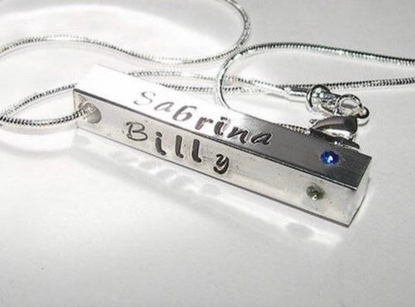 4 side pewter bar necklace, personalized mom necklace, names necklace , handstamped jewerly, handstamped jewelry, view 7