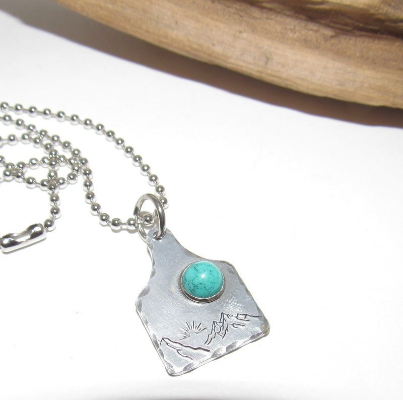 Mountain them Cow tag necklace , personalized necklace pendant, Mountain necklace, western jewelry for her, pendant necklace