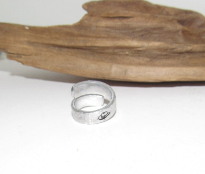 Western Personalized Adjustable stamped ring, inspiration rings, adjustable silver ring, stamped jewelry, boho mountain ring, view 3