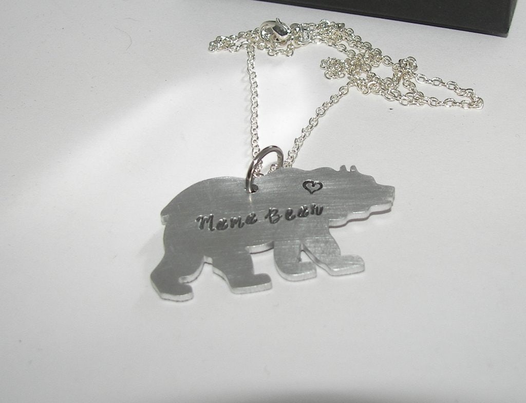 Mama bear necklace, personalized jewelry for mom, hand stamped jewelry, custom stamped gift for mom, handstamped jewelry, view 2